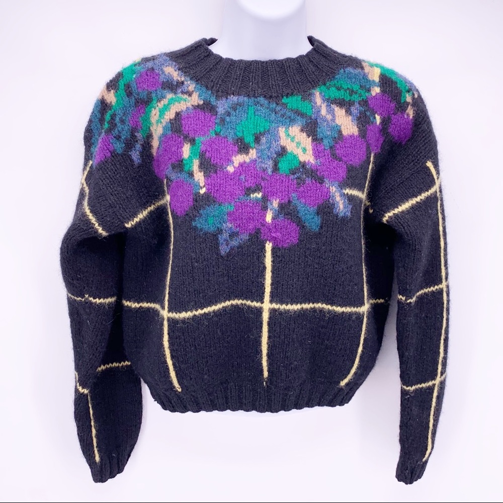 Vintage 90s Hand Knit Shetland Wool Crop Sweater